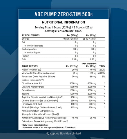 ABE PUMP - ZERO STIM PRE-WORKOUT